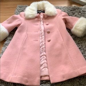 Girls dressy pink wool coat with fur trim